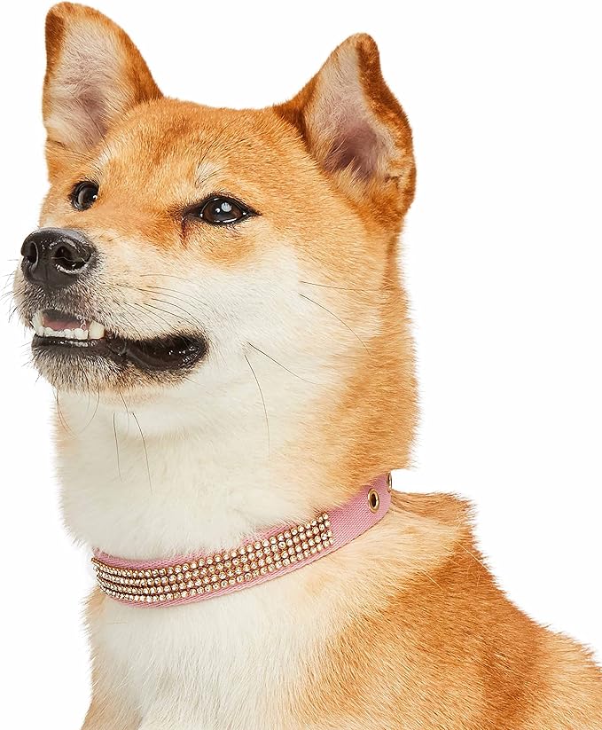 Blueberry Pet Sparkling Rhinestone Adjustable Dog Collar with Metal Buckle, Baby Pink, Neck 17-20.5", for Large Breed