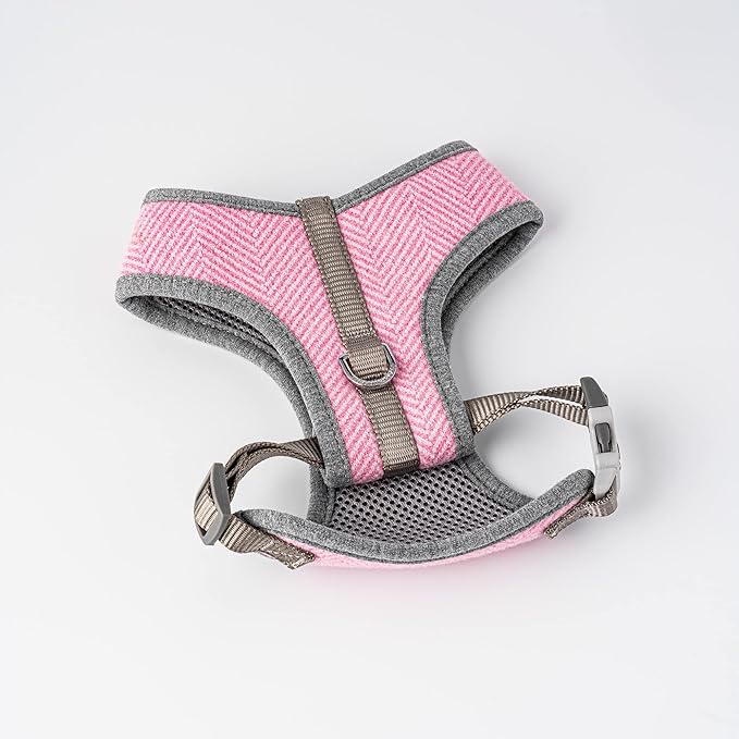 HUGO & HUDSON Dog Harness, No-Pull Anti Choke Tweed Harness Vest, Pink Herringbone, XS