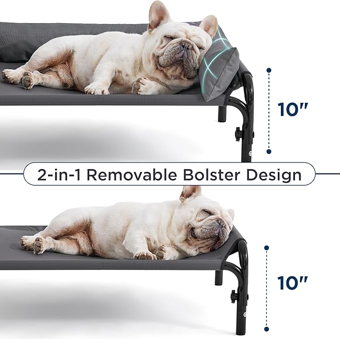 Bedsure XL Elevated Raised Outdoor Dog Bed - Cooling Dog Cot Bed with Bolster for Extra Large Dog, Lifted Pet Bed with Breathable Teslin Mesh, Dog Hammock Bed with Non-Slip Feet, Grey, 42 inches