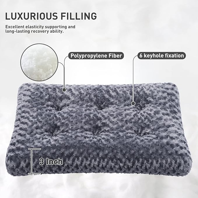 KSIIA Washable Dog Bed Deluxe Plush Dog Crate Beds Comfy Kennel Pad Anti-Slip Pet Sleeping Mat for Large, Jumbo, Medium, Small Dogs Breeds, 29" x 21", Dark Grey