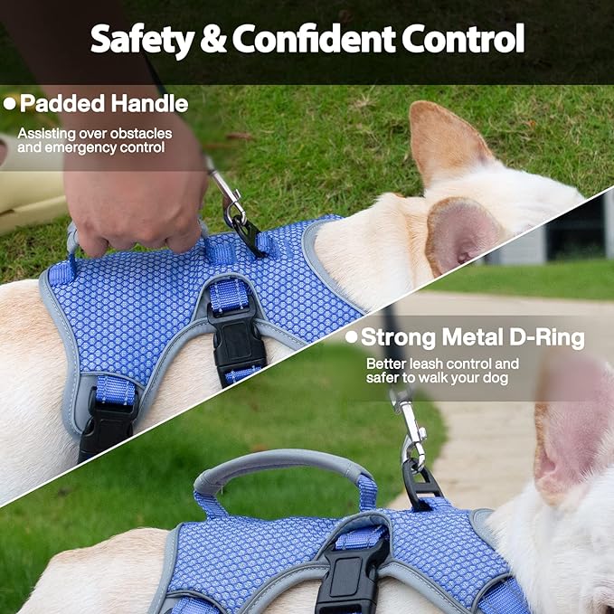 Escape Proof Dog Harness, Escape Artist Harness, Reflective Dog Harness with Handle, Durable,Adjustable Vest for Small Medium Large Dogs Walking, Training,and Running Gear(Technicolor Blue,XL)