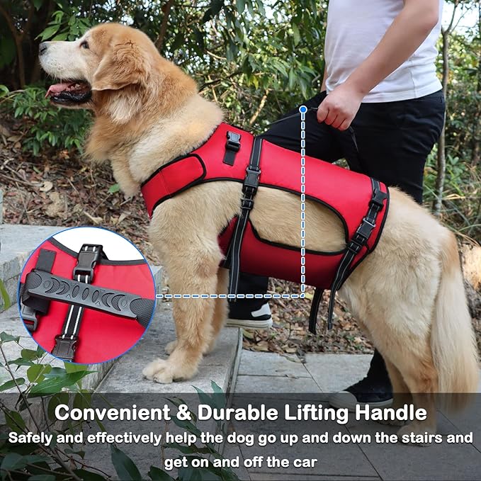 Dog Lift Harness, Full Body Support & Recovery Sling, Pet Rehabilitation Lifts Vest Adjustable Breathable Straps for Old, Disabled, Joint Injuries, Arthritis, Paralysis Dogs Walk (Red, XL)