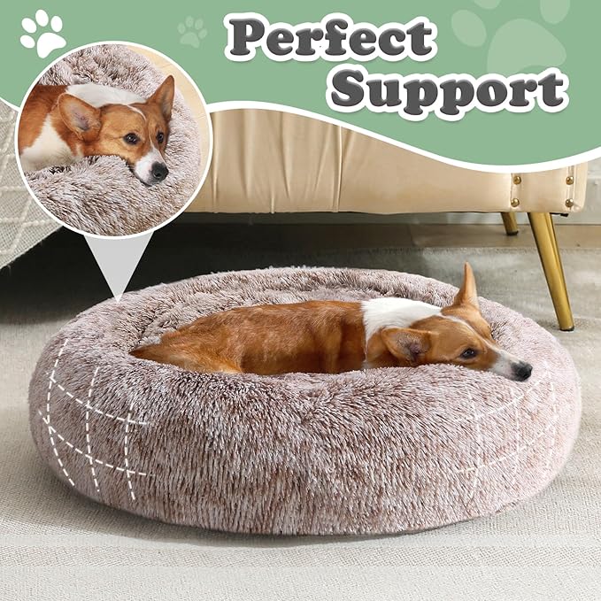 JOLLYVOGUE Dog Beds, Calming Small Dog Bed, Anti-Anxiety Dog Bed for Small Dogs, Fluffy Donut Dog Bed, Cozy Dog Cat Cushion Bed for Small Medium Dogs and Cats (20")