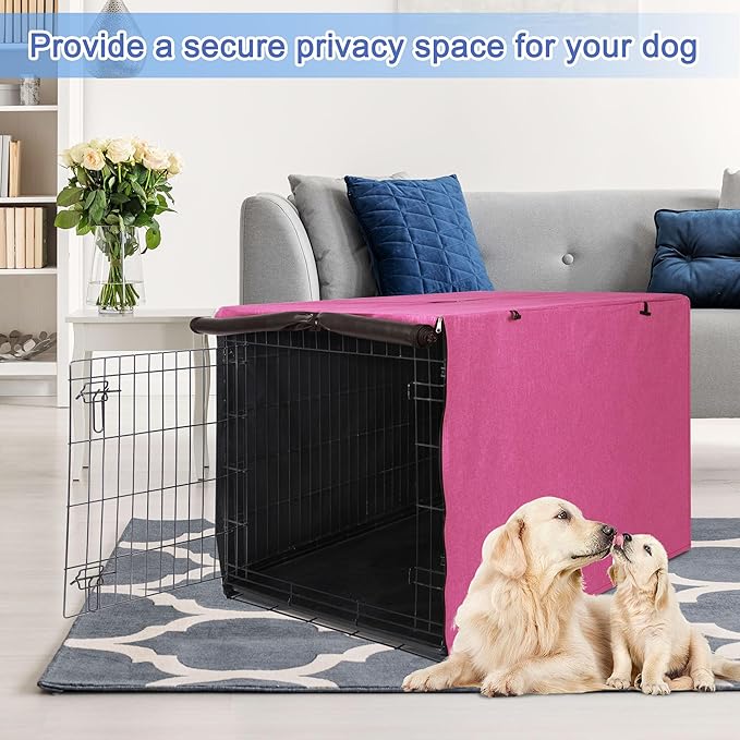 Deblue Heavy-Duty Dog Crate Cover, Privacy Pet Kennel Cover Universal Fits for 30 Inches Wire Cage, Polyester Crate Cover Fit for 1 2 3 Doors Crate (Pink)