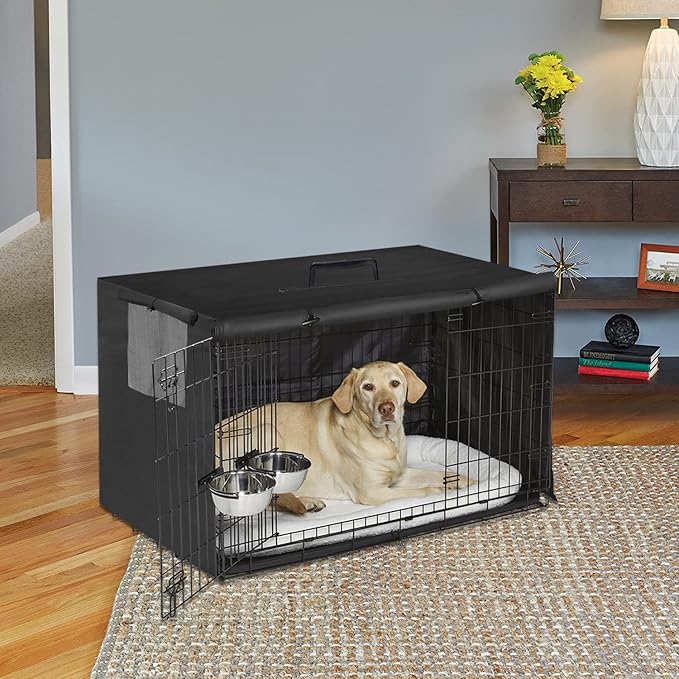 54 Inch Wire Dog Crate Cover,Durable Windproof Privacy Polyester Pet Kennel Covers,Breathable Blackout Cover for 1/2/3 Door Dog Cage. (54" L x 37" W x 45" H,Black)