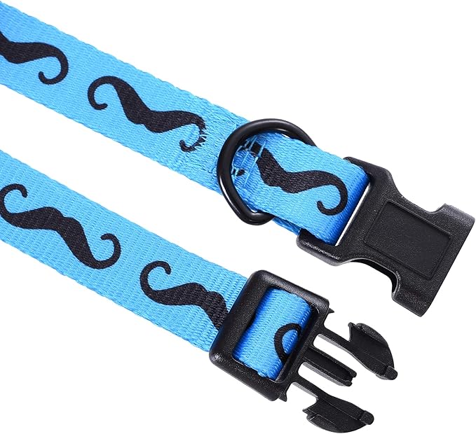 Mile High Life Dog Collar | Cute Puppy Collars | Lightweight Girl Dog Collar | Soft Boy Dog Collars | w Paws Bones Mustache Pattern (Blue, Large)