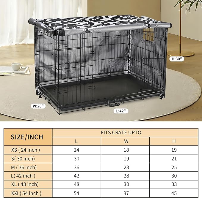 kefit Dog Crate Cover 36 inch, Kennel Cover Fit for Dog Crate, Black/Paw