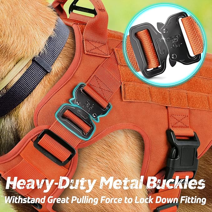 rabbitgoo Tactical Dog Harness for Large Dogs, Heavy Duty Dog Harness with Handle, No-Pull Service Dog Vest Large Breed, Adjustable Military Dog Vest Harness for Training Hunting Walking, Orange, L