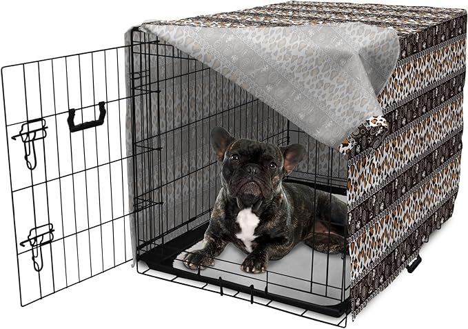 Ambesonne African Dog Crate Cover, Traditional Borders Cheetah Skin with Abstract Spirals and Circles, Easy to Use Pet Kennel Cover for Cats & Medium Dogs, 30 Inch, Pale Coffee Brown White