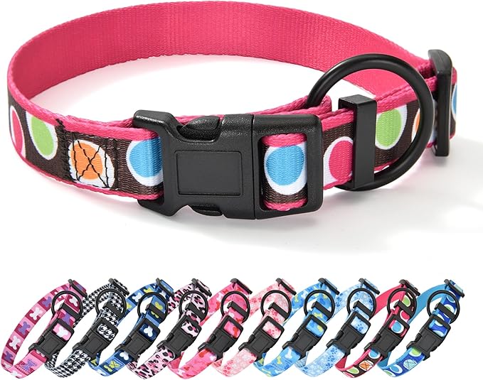 Mile High Life Dog Collar | Nylon Puppy Collars w Cute Patterns | Lightweight Girl Dog Collar | Boy Dog Collar for Small/Medium/Large Dogs (Brown Dot, Medium)