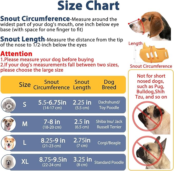 LUCKYPAW Dog Muzzle Soft Muzzle for Small Medium Dog Poodle Dachshund Breathable Silicone Cage Muzzle for Biting Chewing Funny Rhino Muzzle with Adjustable Strap (Yellow, L-(Snout Cir:8.25-9in)