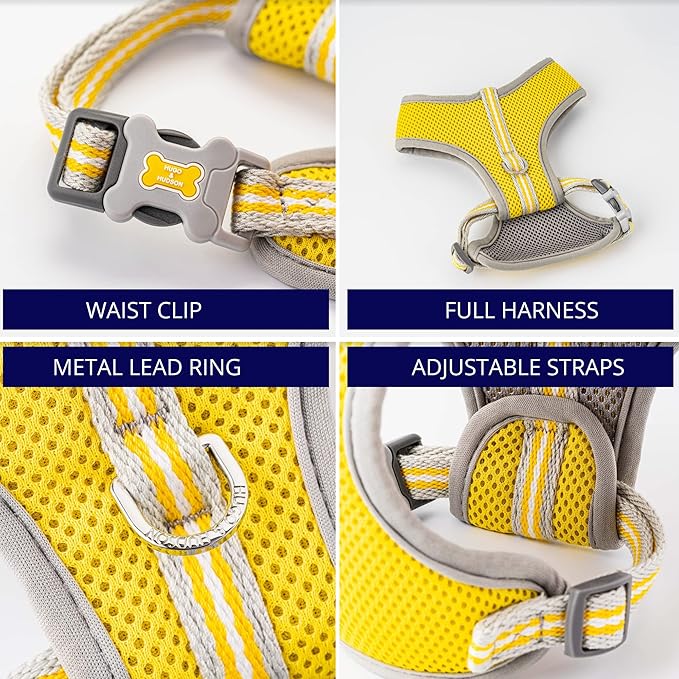 HUGO & HUDSON Dog Harness No-Pull Pet Harness Adjustable Quick Dry Mesh Padded Vest, Yellow, XS
