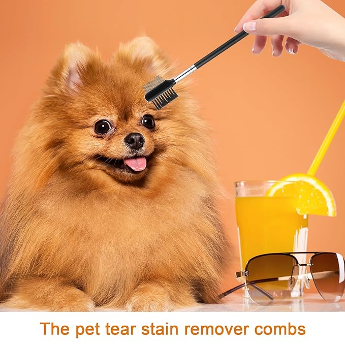 2 Pcs Metal Grooming Comb for Dogs, Double-Sided Tear Stain Remover Combs for Small Dogs, Puppies, and Cats, Eye Cleaning Combs - Removing Tear Stains, Crust, Mucus, and Fleas