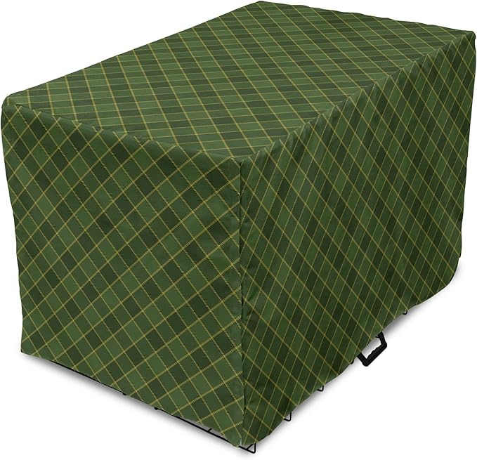 Lunarable Green Dog Crate Cover, Traditional Old Fashioned Argyle Pattern Retro Style Plaid, Easy to Use Pet Kennel Cover for Small Dogs Puppies Kittens, 22 Inch, Forest Green Green