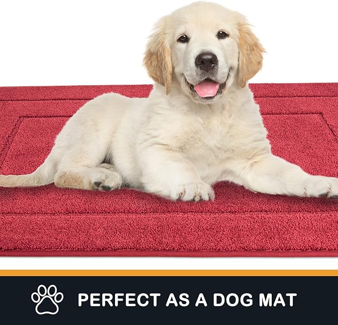 PURRUGS Dirt Trapper Door Mat 32" x 70", Non-Slip/Skid Machine Washable Entryway Rug, Dog Door Mat, Super Absorbent Welcome Mat for Muddy Wet Shoes and Paws, Burgundy Red