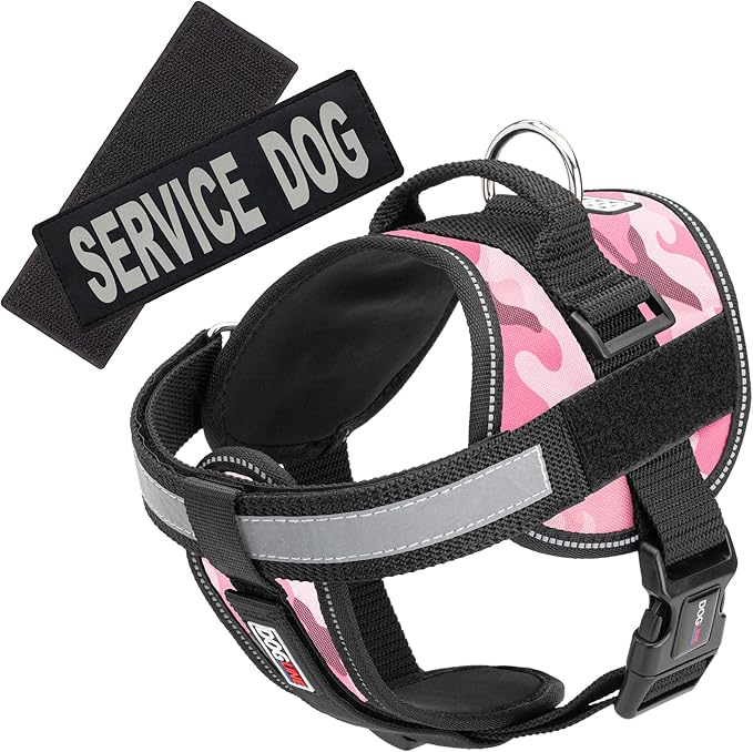 Dogline Unimax Service Dog Harness Vest with Removable Service Dog Patches Adjustable Straps Breathable Neoprene for Medical Identification Training Dogs Girth 15 to 19 in Pink Camo