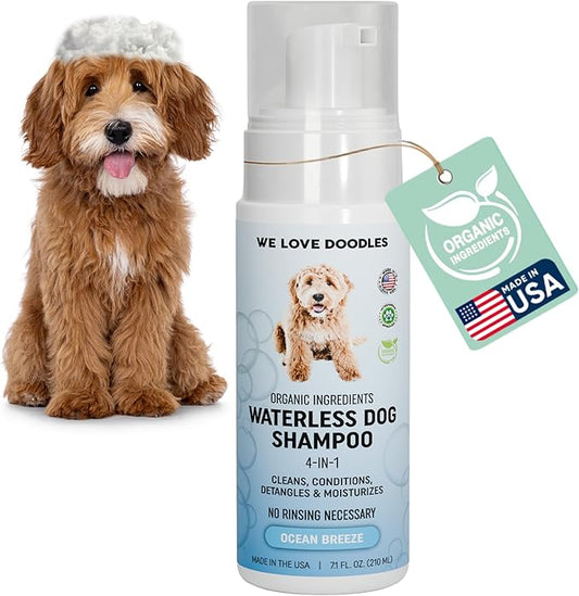 Waterless Dog Shampoo - Cleans & Moisturizes Coat, No Rinse Dog Shampoo, Safe Foam Formula & Pet-Friendly Dog Deodorizing Spray, 5.2 oz (Ocean Breeze) [We Love Doodles]