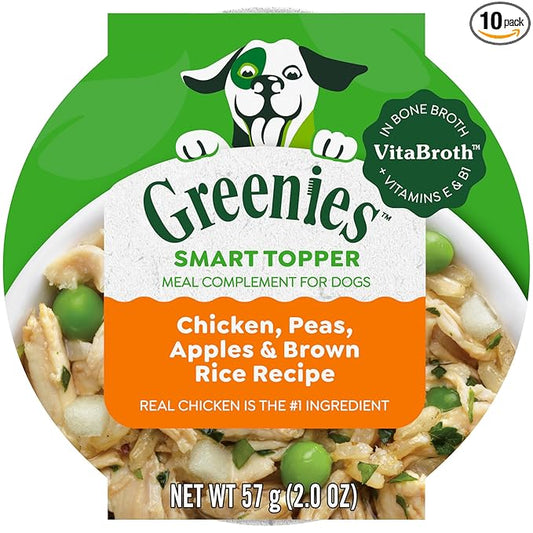 Greenies Smart Topper High Protein Wet Mix-in for Dogs, Chicken, Peas, Apples & Brown Rice Recipe in Vitabroth™ Broth - Bone Broth + Vitamins E & B1, Pack of 10