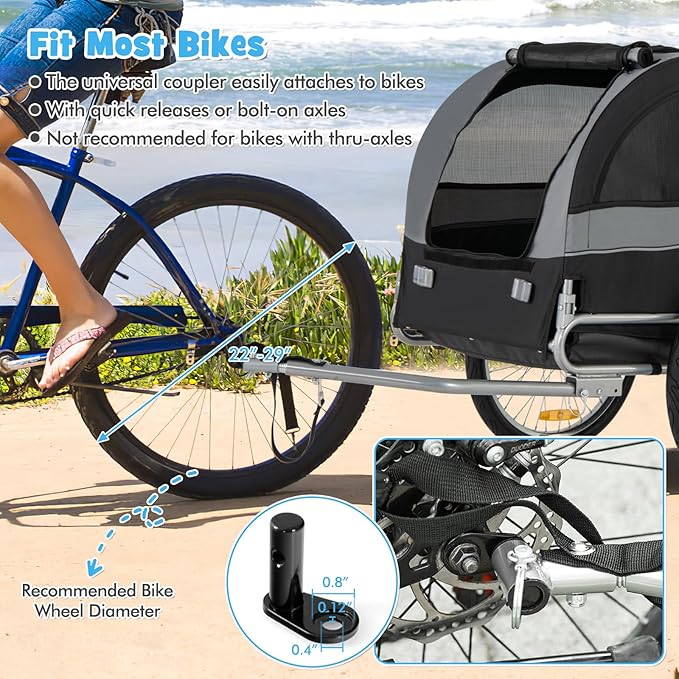 PETSITE Dog Bike Trailer, Dog Cart for Bicycle with 3 Breathable Mesh Entrances, Safety Flage, Easy Folding Pet Carrier with Quick Release Wheels, Pet Bike Trailer for Small & Medium Sized Dogs