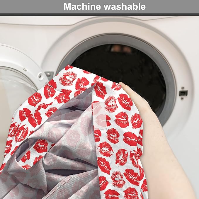 Lunarable Kiss Dog Crate Cover, Rhythmic Make up Red Luscious Lips Lipstick Imprint Illustration, Easy to Use Pet Kennel Cover for Medium Large Dogs, 36 Inch, Dark Pink and White