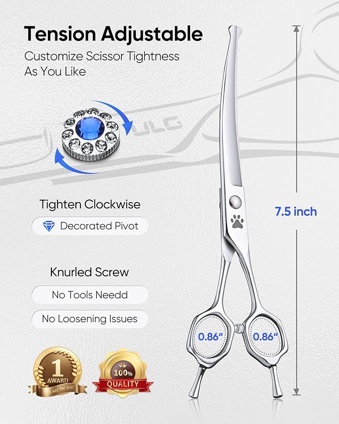 ULG Curved Thinner Dog Shears for Grooming - Ergonomic Dog Grooming Shears Sharp Curved Blender Dog Scissors for Grooming 440C Stainless Steel Grooming Scissors Professional Pet Shears