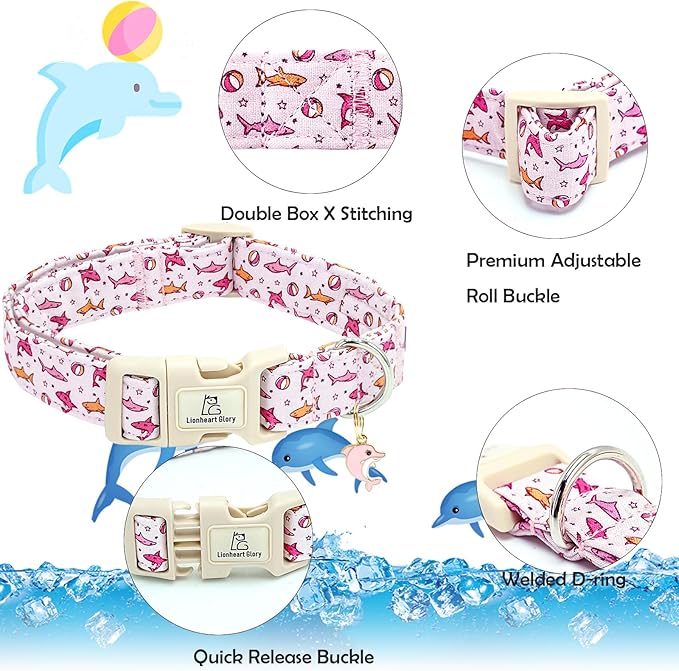 Lionheart glory Dog Collar Shark Pattern Dog Collar Pink Dog Collars Male or Female Spring Summer Cute Collar Pet Gift Durable Adjustable Dog Collar for Large Dogs