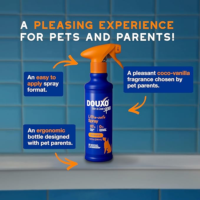 DOUXO® Skin & Coat SPA - Ultra-Safe Detangling Spray for Dogs, 10 fl oz, Safely Detangles and Nourishes The Coat, Leaves The Coat Soft, Revived and Tangle-Free, Skin-Friendly Formula