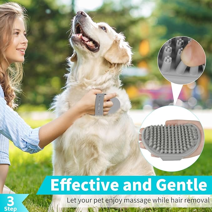 Comotech 3PCS Dog Bath Brush | Dog Shampoo Brush | Dog Scrubber for Bath | Dog Bath Brush Scrubber | Dog Shower/Washing Brush with Adjustable Ring Handle for Short&Long Haired Dogs (Blue Green Gray)