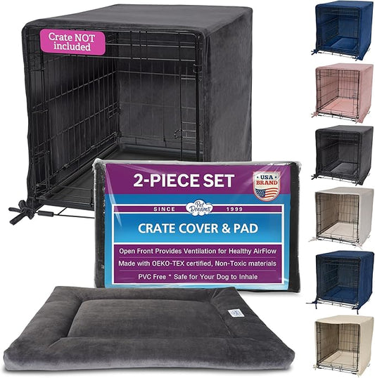 Pet Dreams Dog Crate Cover & Mat- Breathable Non-Toxic Kennel Topper for Single-Door Crates, Fits iCrate Dog Cages 18, 24, 30, 36, 42, 48 Inches (Grey, XX-Large, 48“)