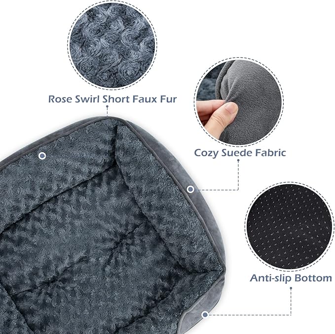 INVENHO Dog Bed for Large Medium Small Dogs/Puppy, Rectangle Washable, Orthopedic, Soft Calming Sleeping Durable Pet Cuddler with Anti-Slip Bottom S(20"x19"x6")