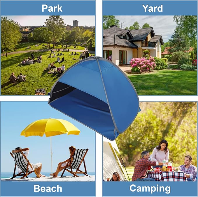 Pop Up Beach Sun Tent, 1 Pack Mini Beach Sun Shade Face Head Shade Protection Tent for Outdoor Picnic Beach Camping, Blue, L