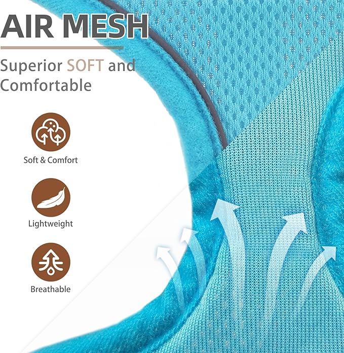 PUPTECK Soft Mesh Dog Harness and Leash Set Pet Puppy Cat Comfort Padded Vest No Pull Harnesses, Solid LightBlue, S