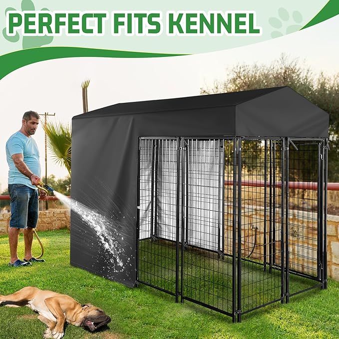 Outdoor Dog Black Cover Half Coverage for 8'Dx4'Wx6'H 600D Heavy Duty Waterproof Kennel Covers for Dog Cages(Cover Only)