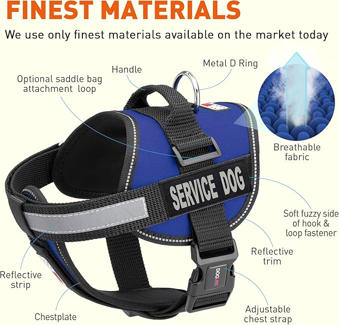 Dogline Unimax Service Dog Vest and Free Service Dog ID Badge with ADA Law, Medium, Blue