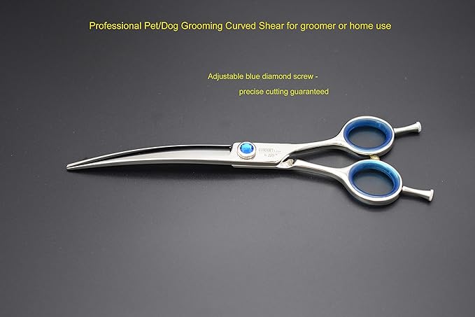 Professional Shear Scissors for Pet/Dog Grooming 7 Inch Curved Dog Scissors for Groomer Classic Blue Diamond Screw Stainless Steel Forged(7.0" Curved Blue Diamond)