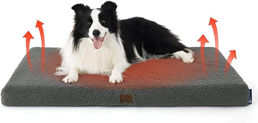 Bedsure Large Dog Bed for Large Dogs – Self Warming Orthopedic Dog Beds with Removable Washable Cover, Egg Foam Pet Bed Mat, Ashen Grey