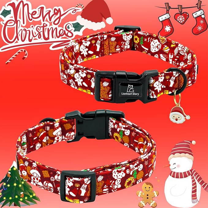 Lionheart glory Christmas Dog Collar, Red Christmas Santa Deer Dogs Collar Adjustable Soft Comfortable Collars for Small Dogs Girl or Boy Pet Gift Fall Cute Collar