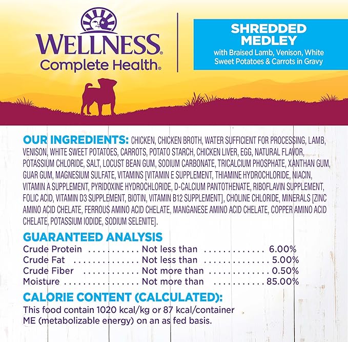 Wellness Petite Entrées Shredded Medley With Braised Lamb, Venison, White Sweet Potatoes & Carrots, 3 Ounce (Pack of 12)
