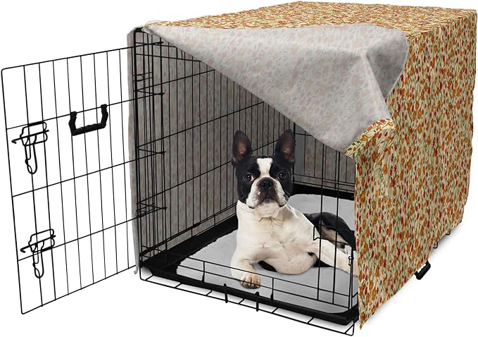 Ambesonne Floral Dog Crate Cover, Burgeoning Flowers Small Flora Scene Foliage Meadow Setting Vintage Garden Art, Easy to Use Pet Kennel Cover for Small Dogs Puppies Kittens, 22 Inch, Beige Multicolor