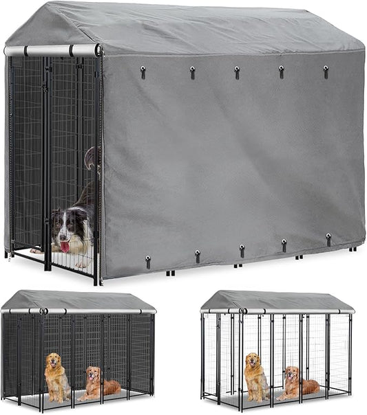 Outdoor Dog Kennel Cover Full Coverage Windproof Anti-UV 8'Dx4'Wx6'H.Waterproof Dog Kennel Cover for Multiple Brands of Dog Kennels,Cover Only,Grey.(Patent Pending)
