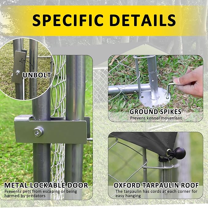 Large Outdoor Dog Kennel 6.6 x 6.6FT, Heavy Duty Outdoor Heavy Duty Dog Enclosure, Waterproof UV-Resistant Cover and Secure Lock for Backyard Farm 78" L x 78" W x 60" H