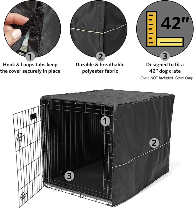 MidWest Homes for Pets Dog Crate Cover, Privacy Dog Crate Cover Fits MidWest Dog Crates, Crate Cover Only, Machine Wash & Dry, Black, 42-Inch