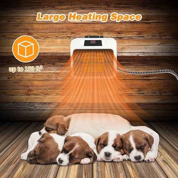 Rypet Large Dog House Heater with Thermostat, 300W/600W Safe Heater for Dog House Outdoor with 6 Ft Anti Chew Cord, Wall Mounted Dog Kennel Heater Electric Warmer for Most Dog House