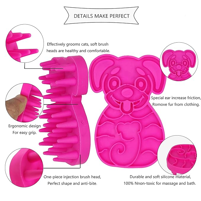 KIRTI Groom Brush,Massag Brush for Dogs, Cats, Small Animals and Pets with Short Hair Grooming Bathing Massaging and Deshedding Silicone Brush,Soft Rubber Bristles Pink
