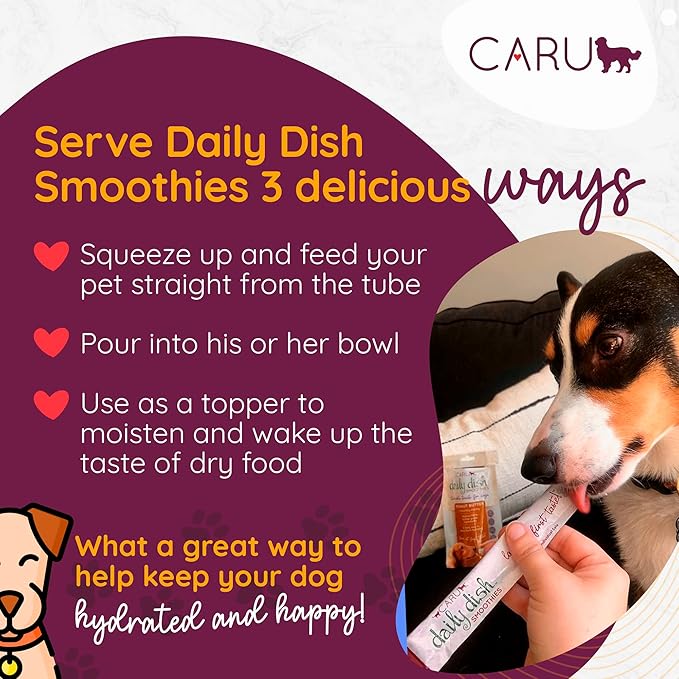 CARU - Daily Dish Smoothies - Lickable Peanut Butter Treat - 4 pack, 0.5 oz tubes