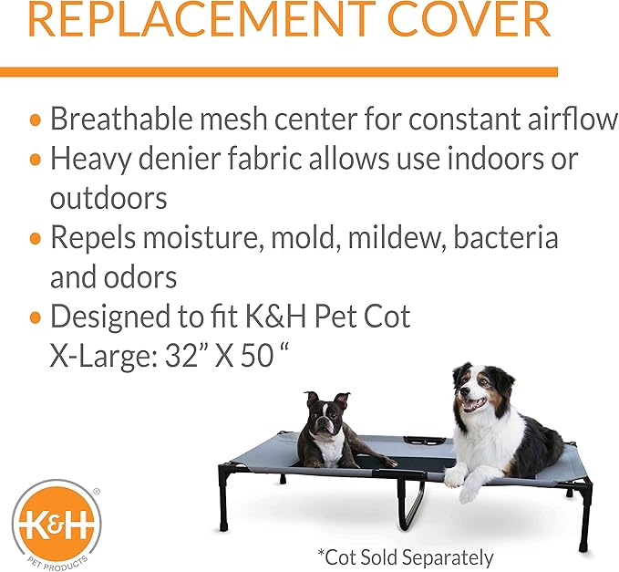 K&H Pet Products Elevated Cooling Outdoor Dog Bed Portable Raised Dog Cot Replacement Cover Only Gray/Black Mesh X -Large 50 X 32 Inches (Cot NOT Included)