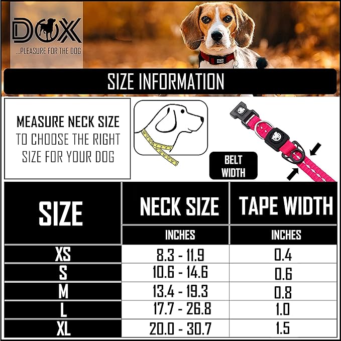 DDOXX Reflective Nylon Dog Collar - Strong and Adjustable Collars Dogs - XS (Pink)