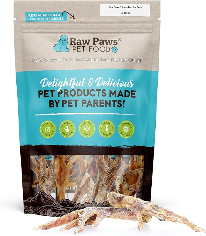 Raw Paws Dried Chicken Feet for Dogs (10 Pack) - Packed in USA - 100% Digestible, Single Ingredient - Chicken Feet Dog Treats - Natural Smoked Dehydrated Chicken Feet for Dogs - Chicken Feet Dog Chews