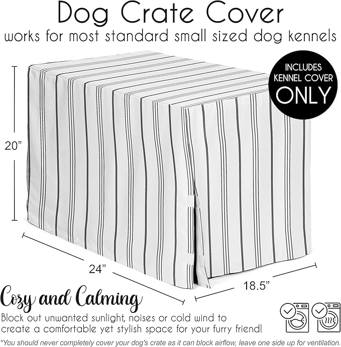 Sweet Jojo Designs 24in. Small Dog Crate Cover (White and Grey Stripe) Pet Cage, Kennel Covers (Modern, Neutral, Contemporary, Striped, Elegant, Pinstriped, Minimalist, Gray Stripes)