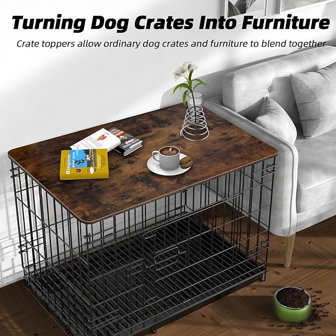 Dog Crate Topper Wood 30 Inch Dog Crate Topper Crate Table Topper Dog Kennel Topper for Decorative Dog Crate, Suitable for 30 Inch Wire Dog Crate (Furniture Style, Brown)